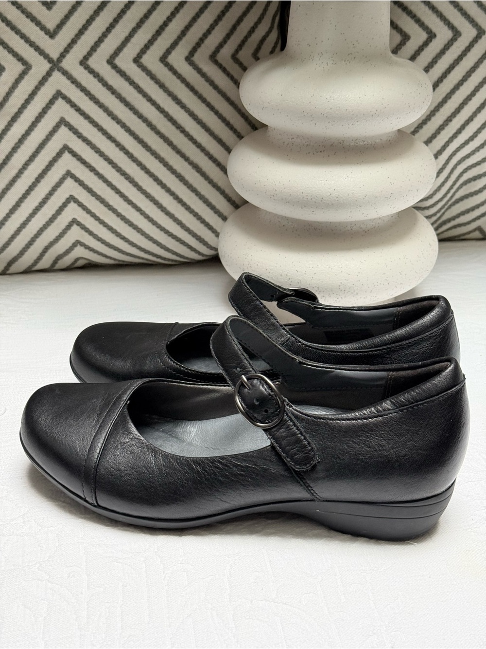 Dansko Black Leather Mary Jane Flats with Strap - Picture 5 of 10